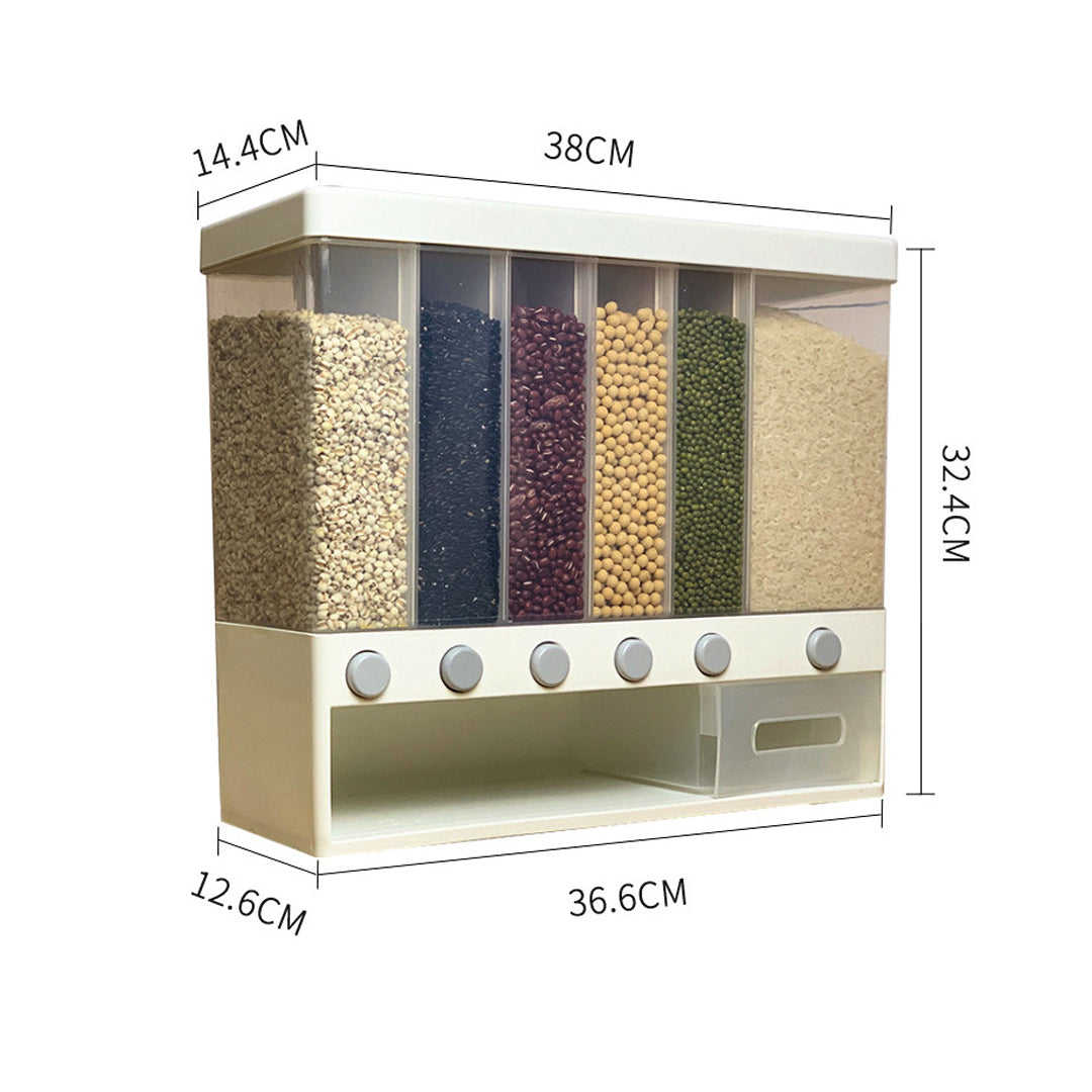 6 in1 Wall Mounted Cereal Dispenser Dry Food Storage Container