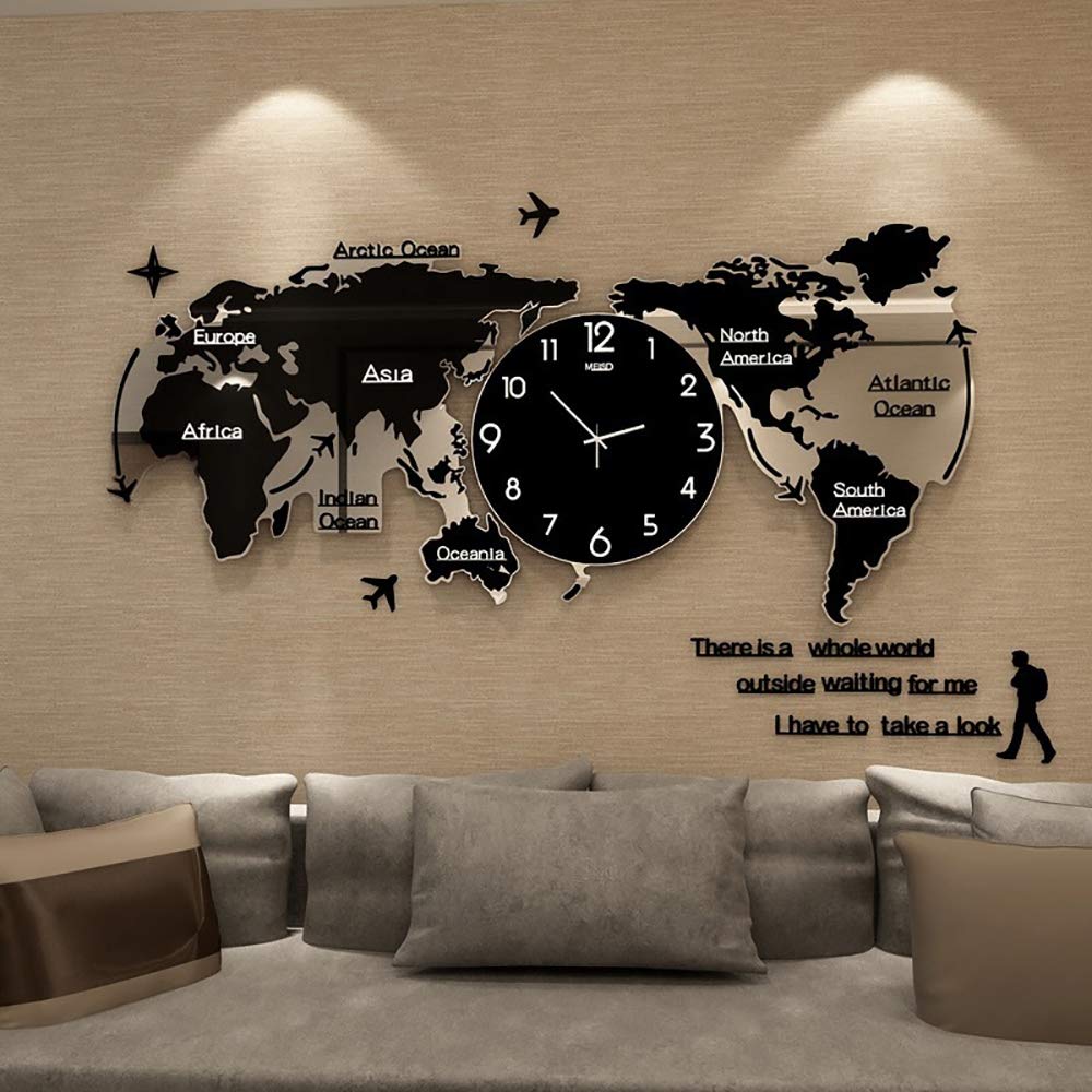 Acrylic & Wooden World Map Wall Clock Large T-1001