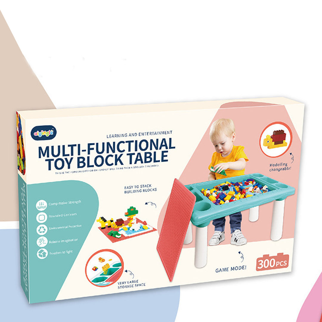 Multi-functional Toy Block Table with 300 Building Block Pieces