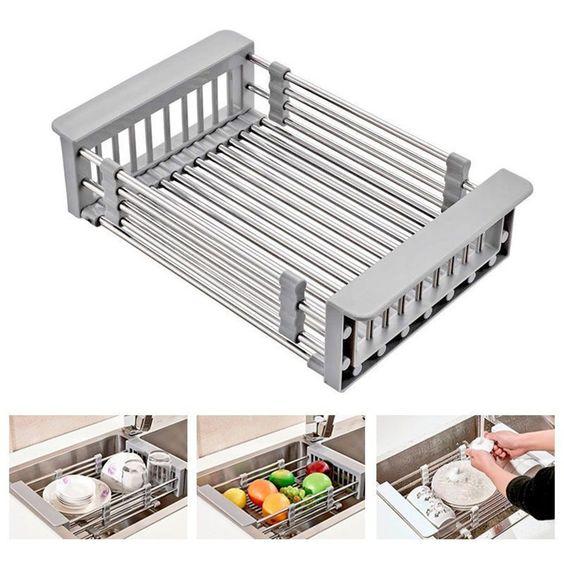 Portable Organizer Stainless Steel Telescopic Sink Drain Basket DishDrying Rack