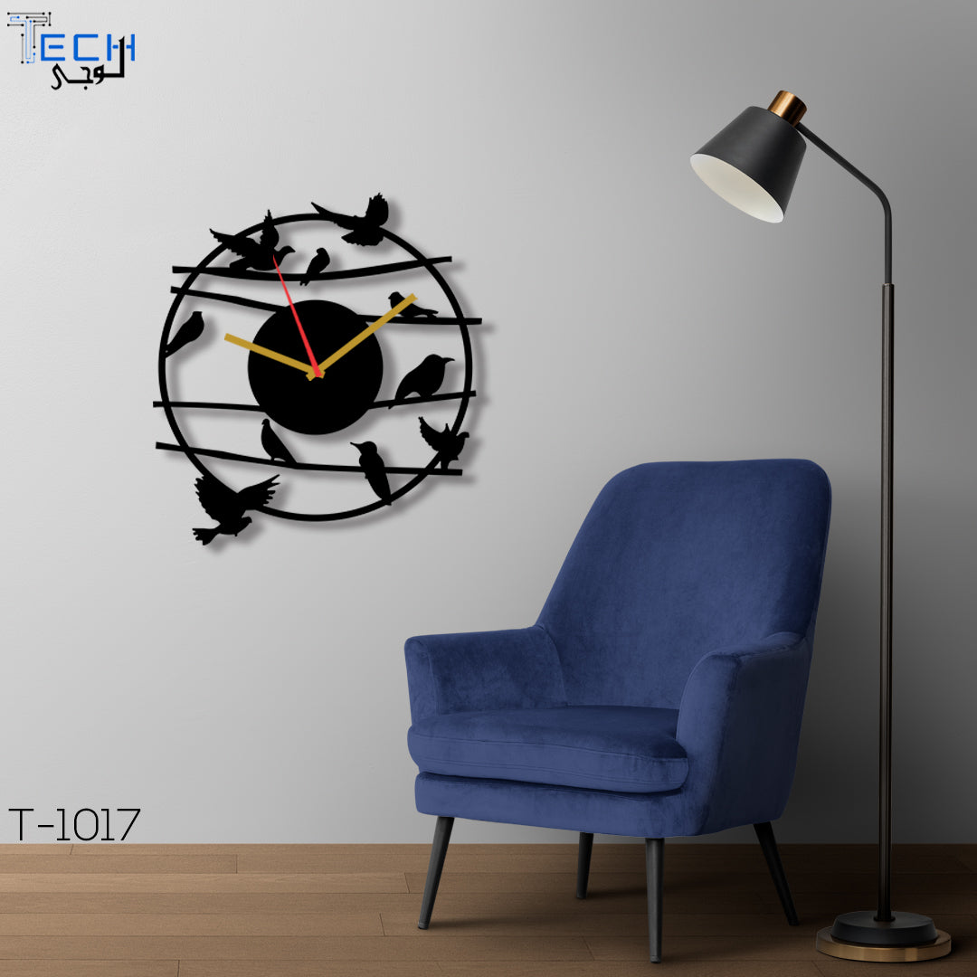 acrylic and wooden wall clock t-1017 birds nest