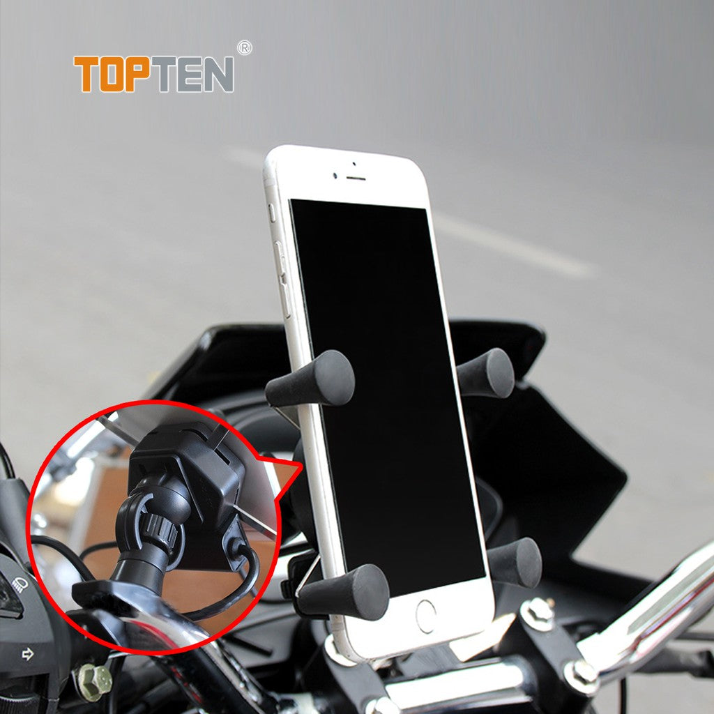 X Grip Motorcycle Phone Holder With Usb Charger Handlebar Bracket CD-3043 - Techlojee