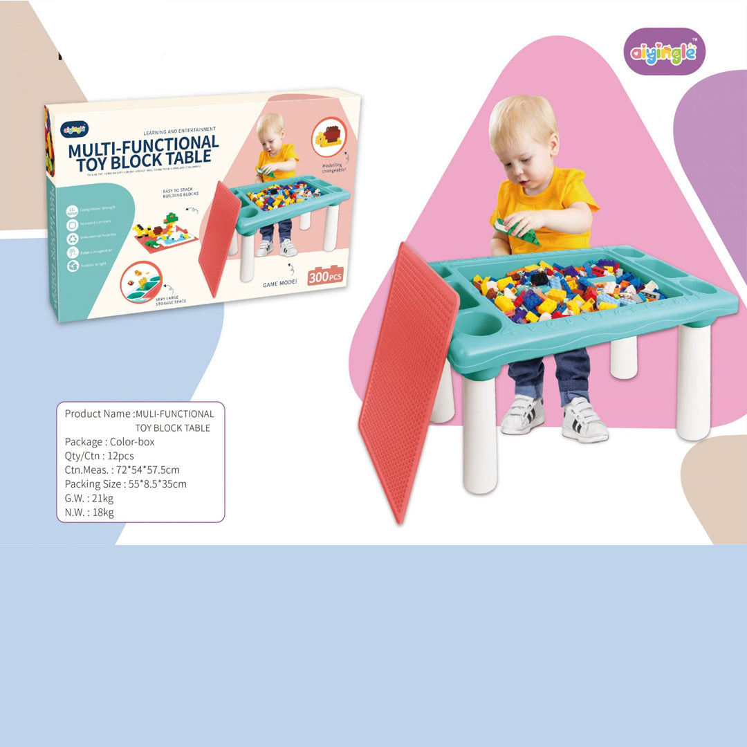 Multi-functional Toy Block Table with 300 Building Block Pieces