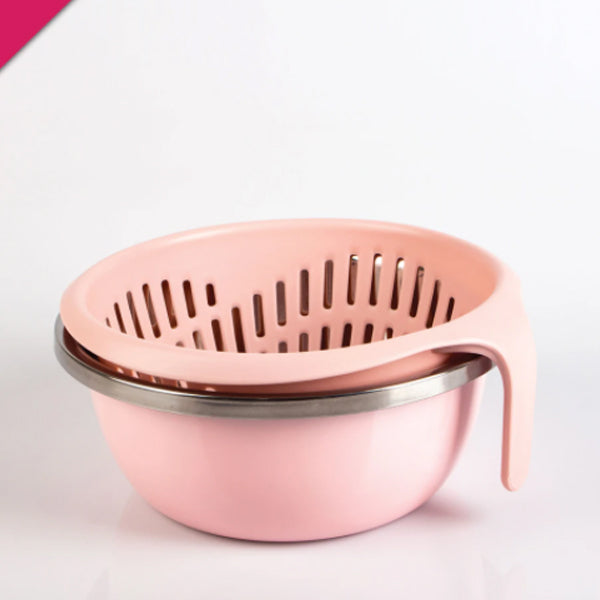 Double Draining Basket In stainless Steel Bowl