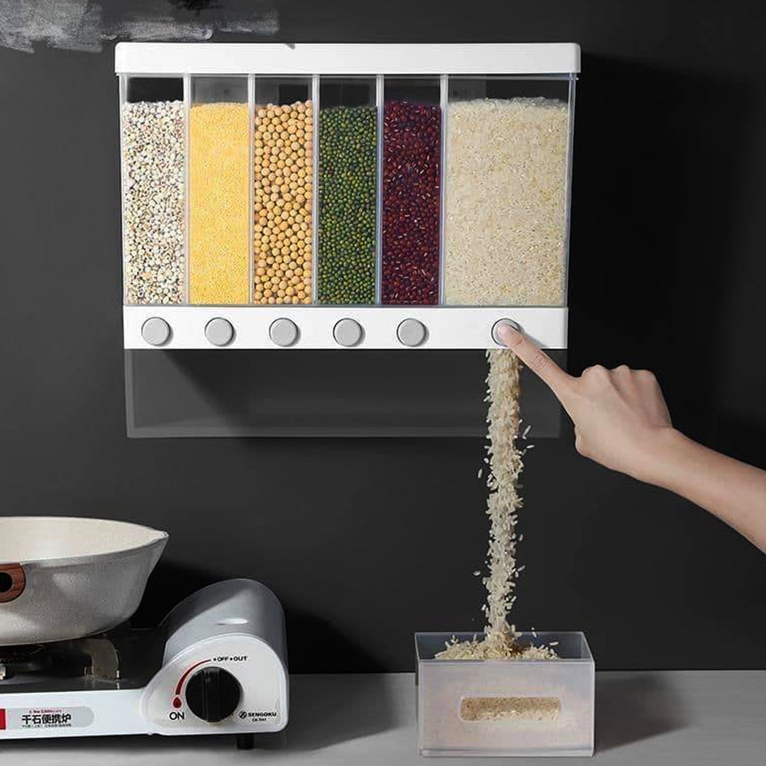 6 in1 Wall Mounted Cereal Dispenser Dry Food Storage Container
