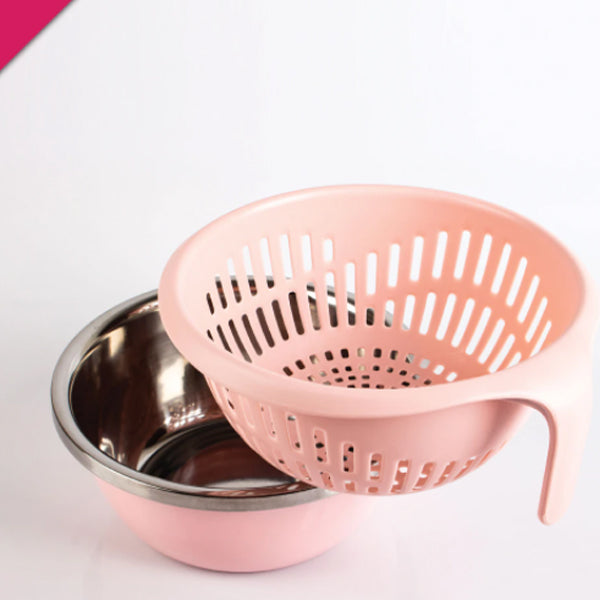 Double Draining Basket In stainless Steel Bowl