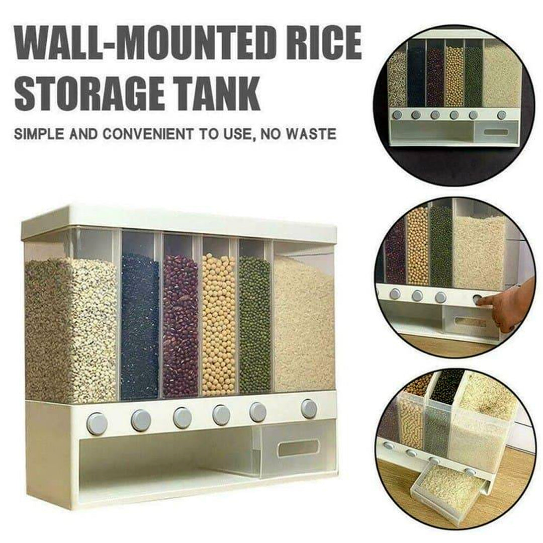 6 in1 Wall Mounted Cereal Dispenser Dry Food Storage Container