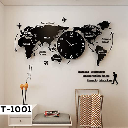 Acrylic & Wooden World Map Wall Clock Large T-1001