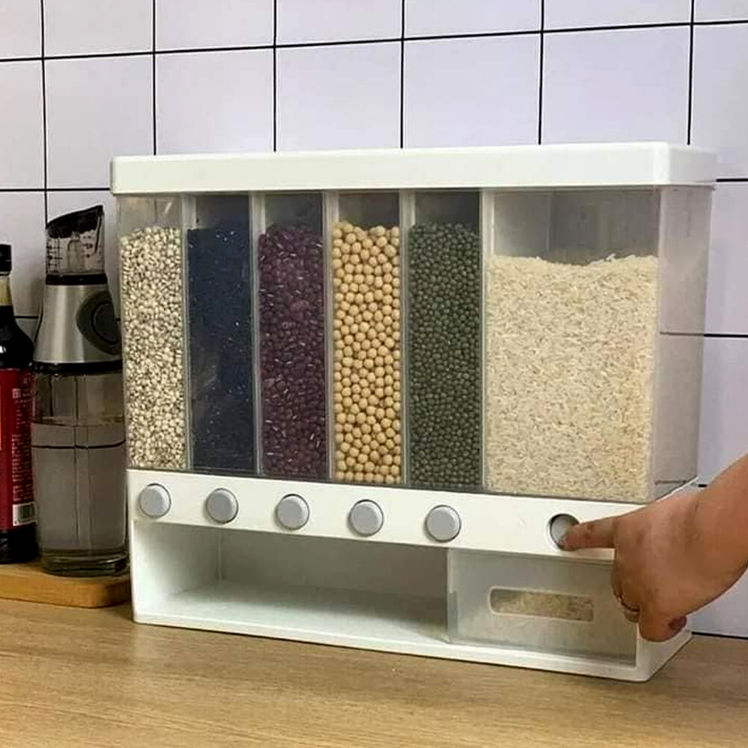 6 in1 Wall Mounted Cereal Dispenser Dry Food Storage Container