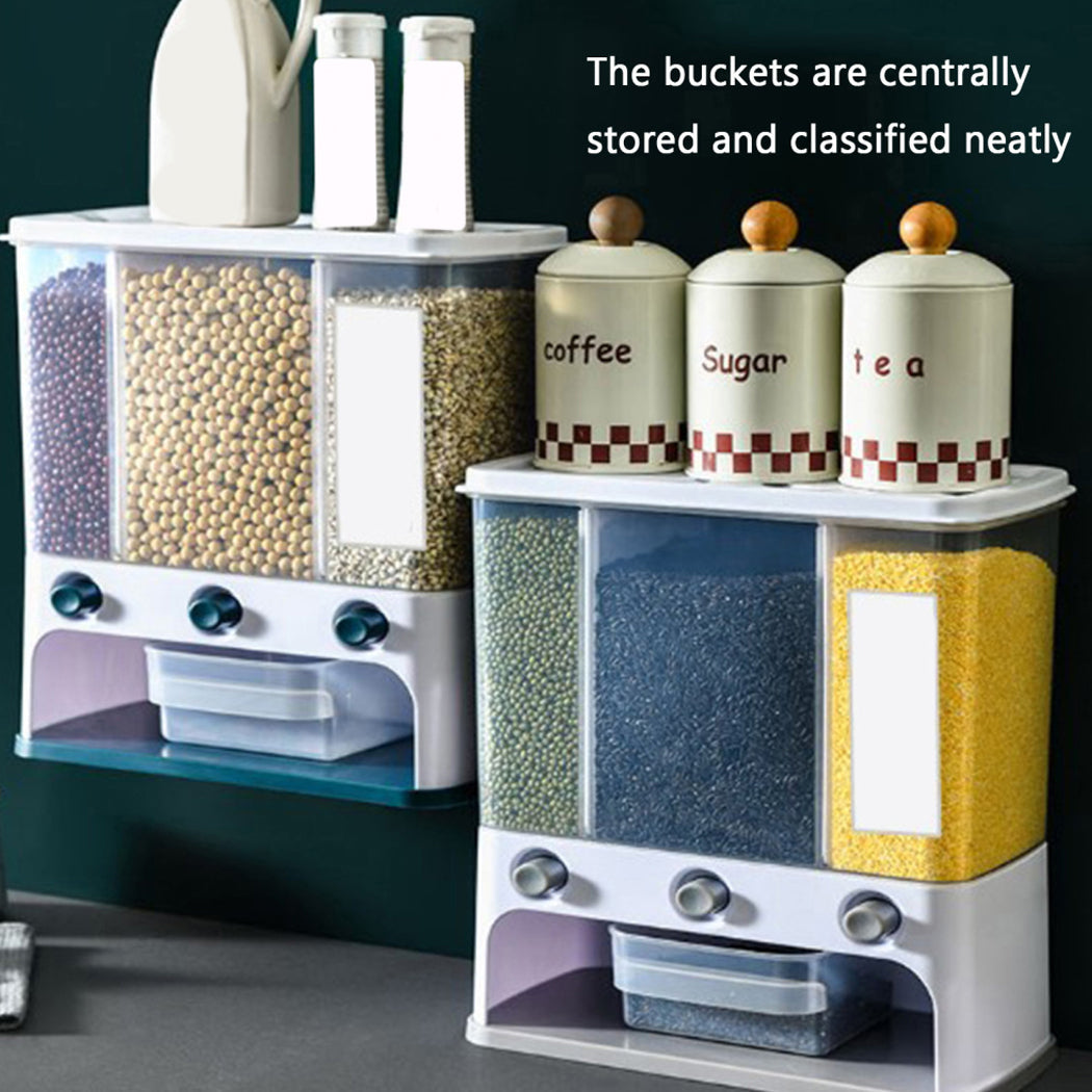 Wall-mounted Dry Food Dispenser Grain Rice Bucket Storage Tank