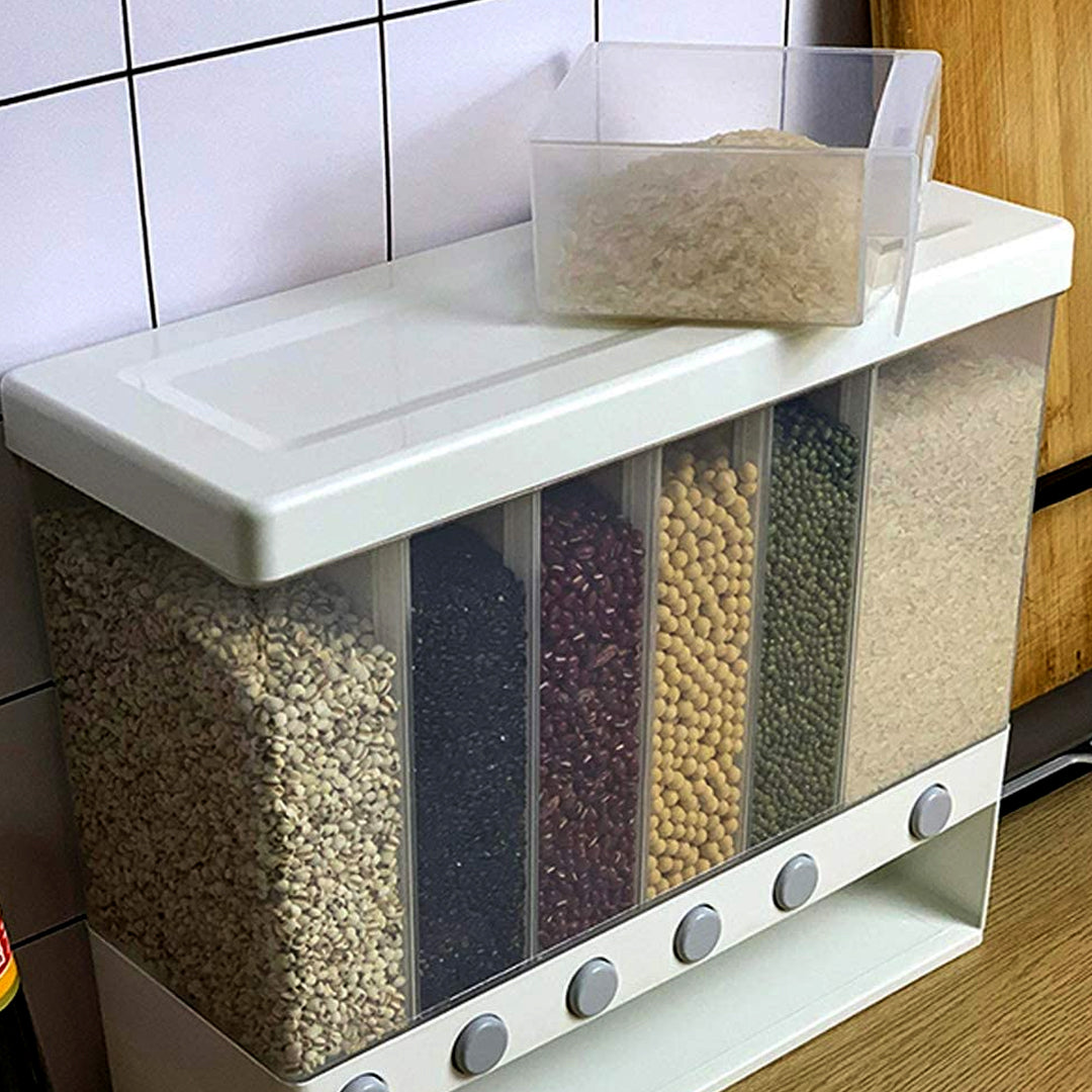 6 in1 Wall Mounted Cereal Dispenser Dry Food Storage Container