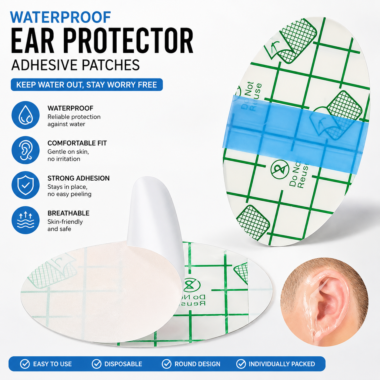 Waterproof Ear Protectors, Suitable for Swimming, Rainy Days