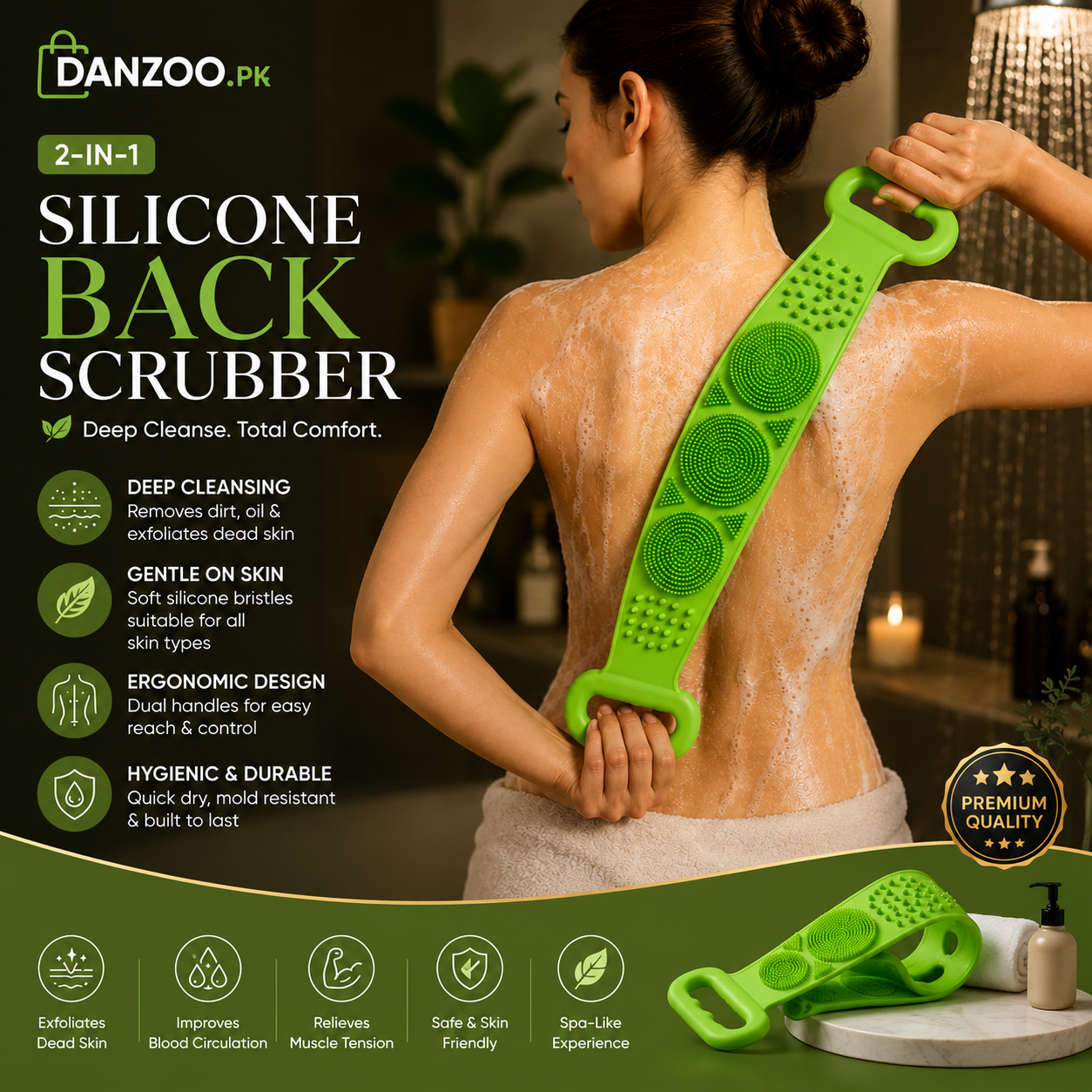 2-in-1 Silicone Back Scrubber and Bath Brush