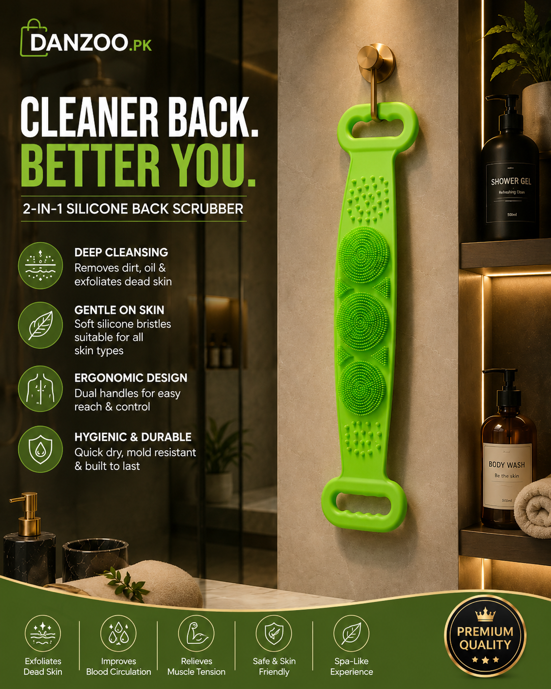 2-in-1 Silicone Back Scrubber and Bath Brush