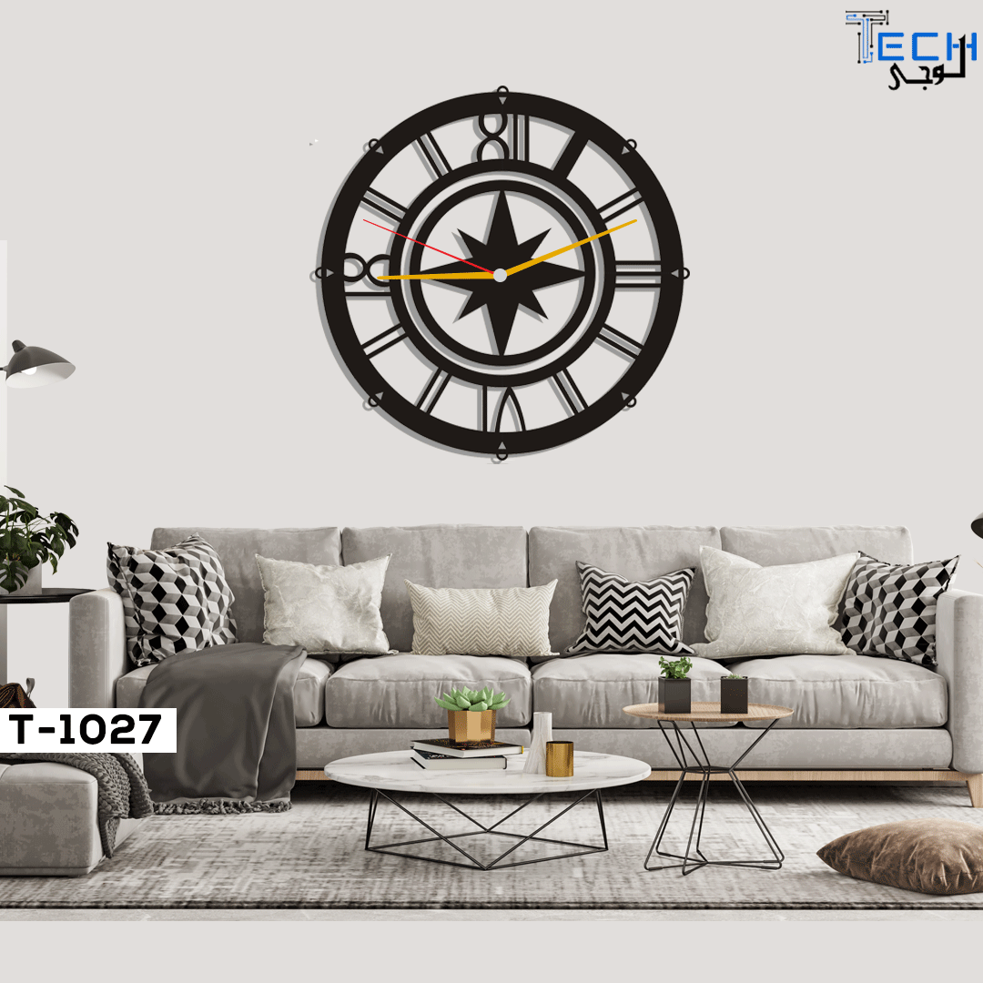 Wooden wall clock T-1027 compass