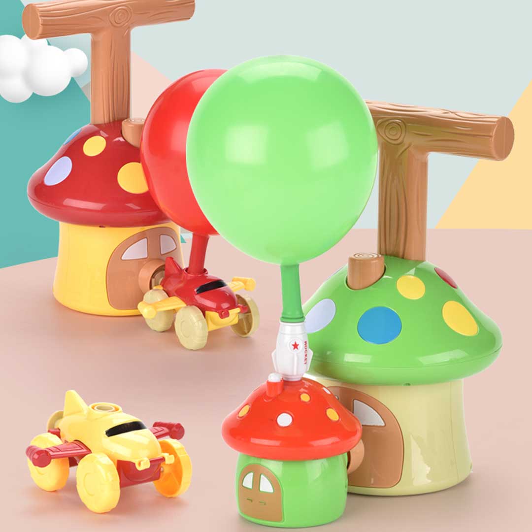 Mushroom Balloon Powered Car Set With Flying Rocket Launcher